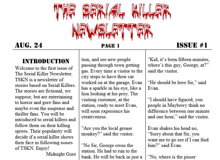 Serial Killer Newsletter